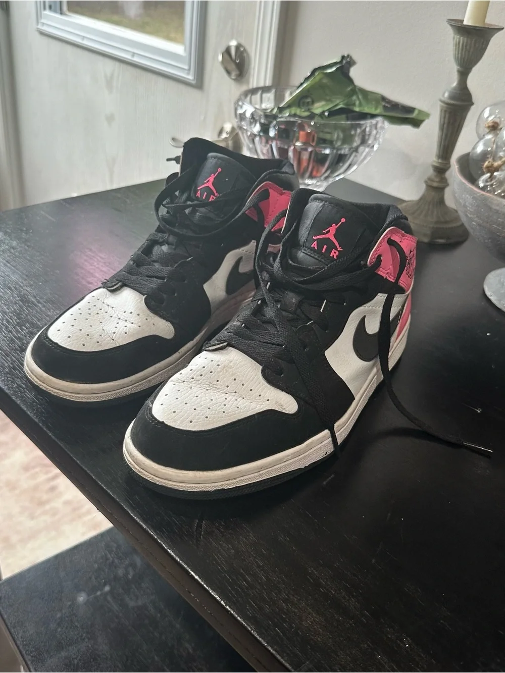 Jordan Women's High-Top Sneakers in White, Black & Pink